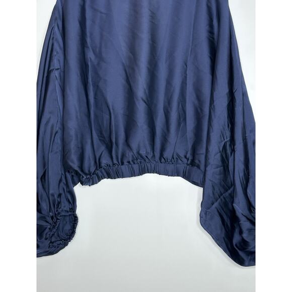 NWT Free People Womens Midnight Vibes Blouse XS Satiny Cropped‎ Boho Indigo Blue - Picture 14 of 16